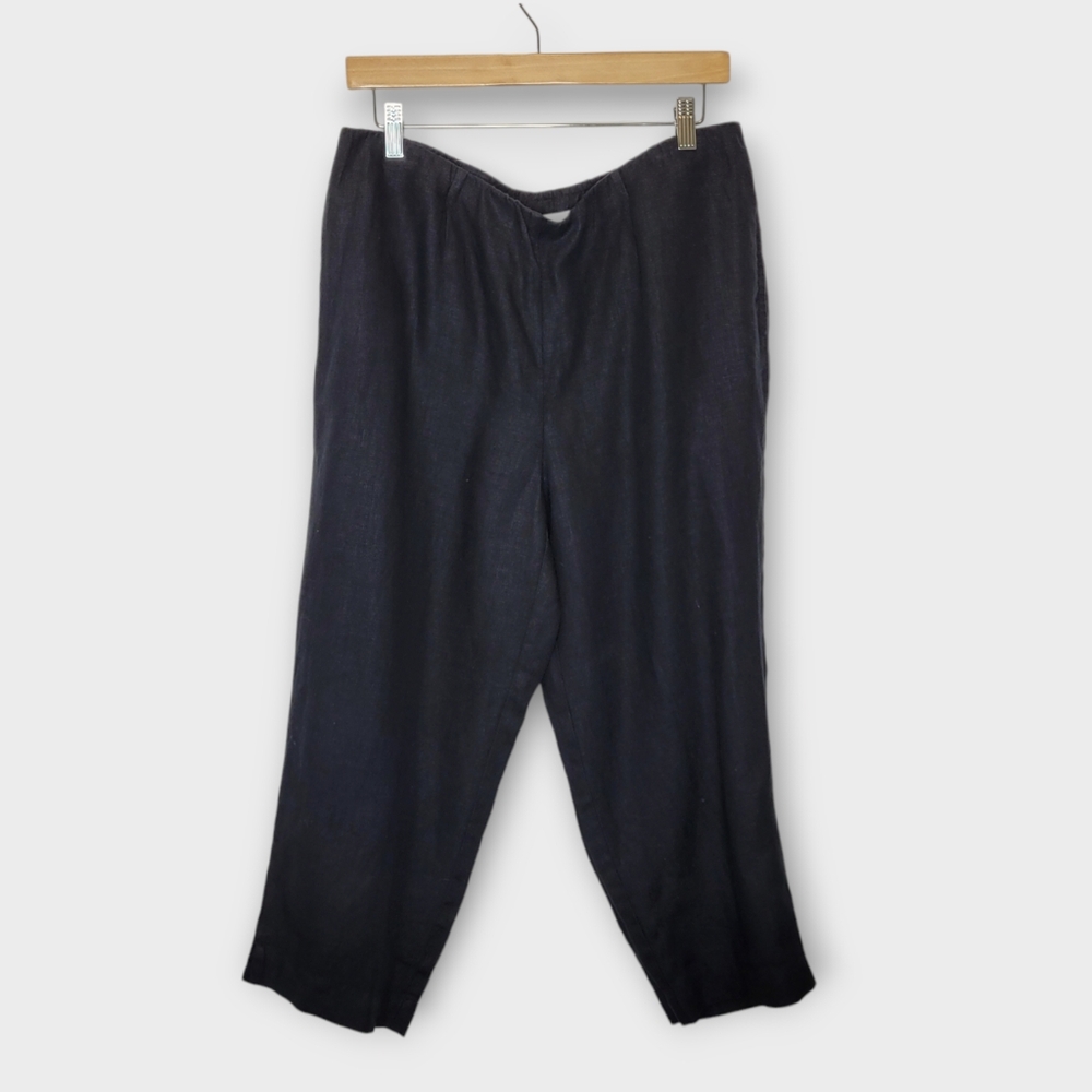 J Jill Pure Jill Linen Relaxed Straight Crop Pants M Black